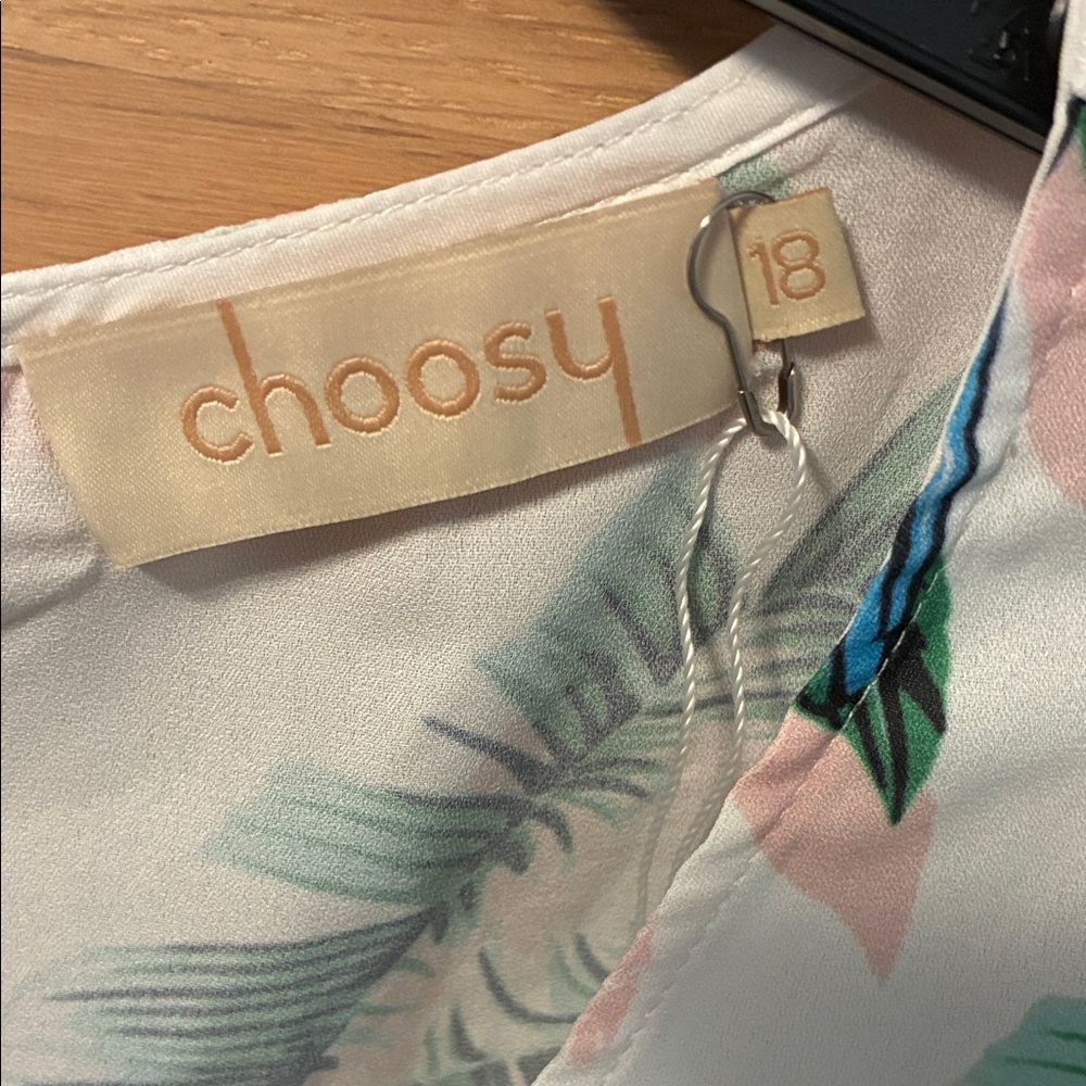 Choosy Tropical Print Jumpsuit 18 Belted Elastic Waist Feminine - Picture 5 of 13